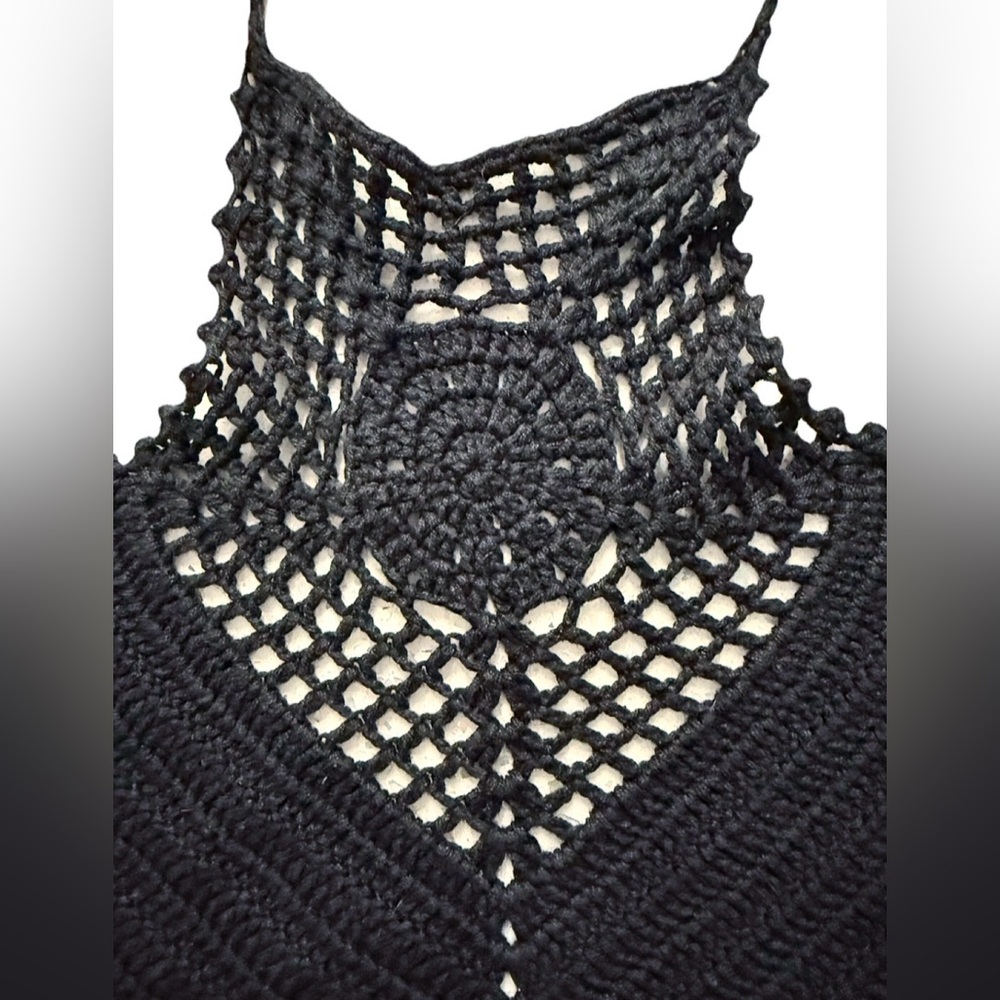 Black Crochet Halter Bralette Top XS Boho Festival Swim Cover Up - Picture 3 of 6